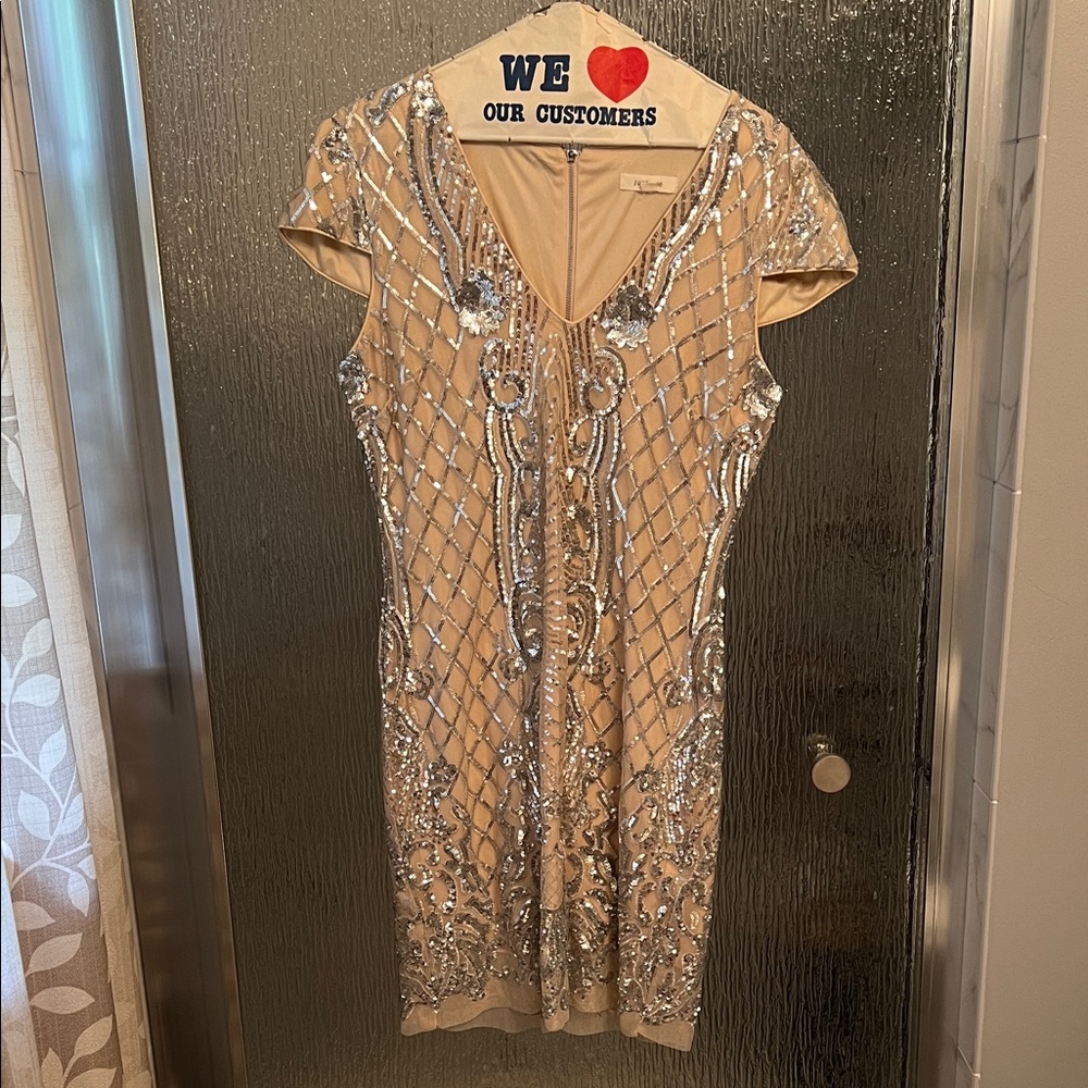 Just Me Silver and Cream Sequin Mini Dress